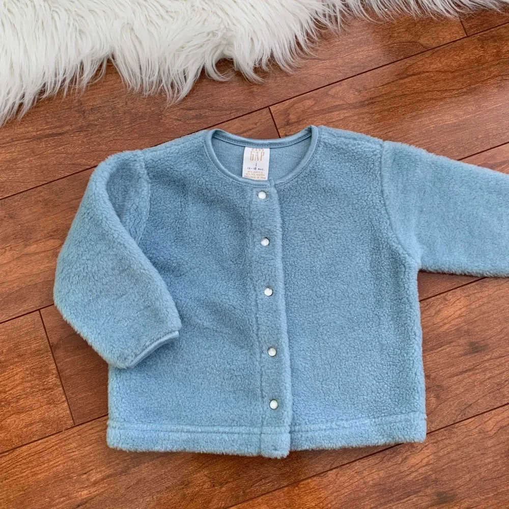 Vintage Baby Gap•Girl's Blue Snap Front Fleece Jacket 12-18 Months